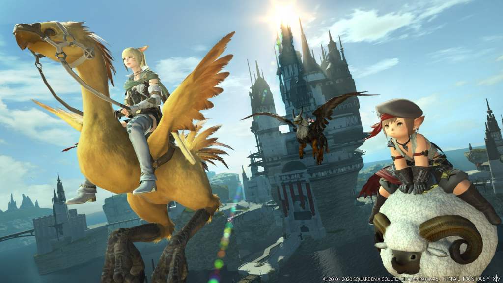 chocobo and mount flying in eorzea, final fantasy 14 mounts fly
